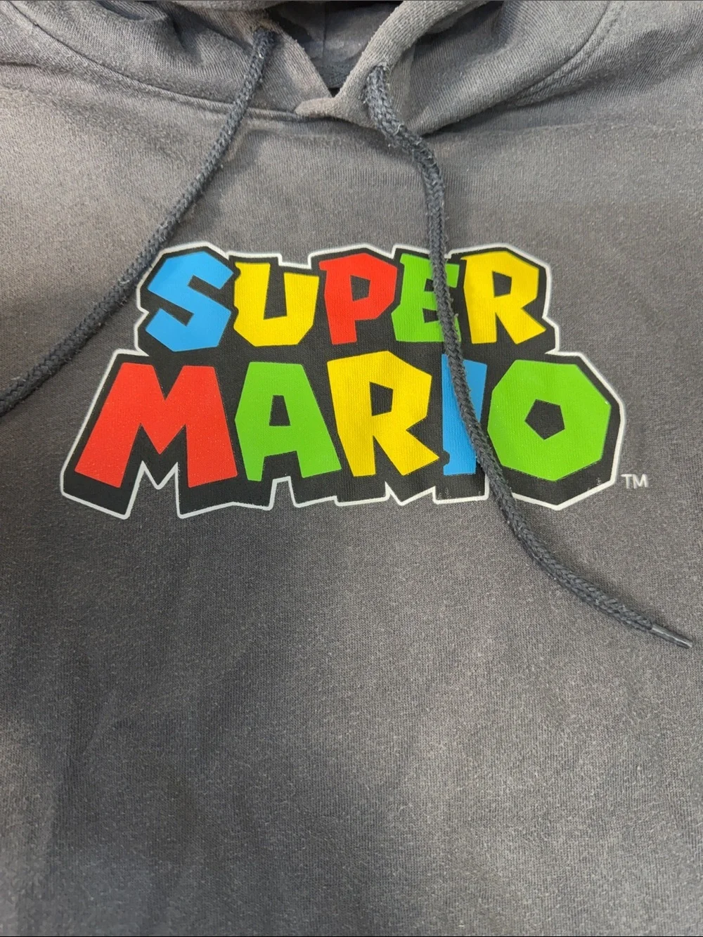 Nintendo Navy Crewneck Hoodie with Multicolor Super Mario Logo